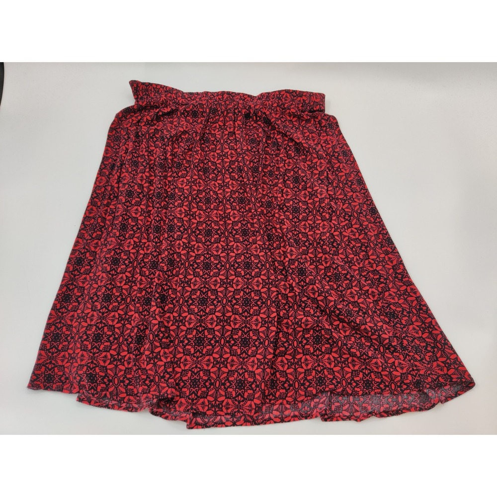 Kim Rogers Red Black Medallion Print Rayon A-Line Midi Skirt Womens Large L